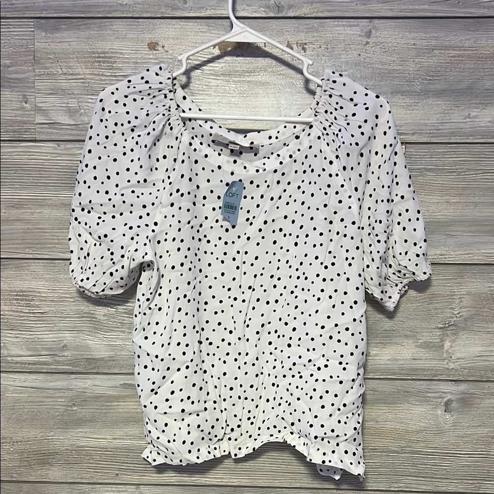 LOFT Black and White Polka Dot Top